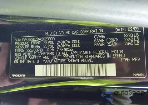 2010 Volvo Xc60 T6/T6 R-Design from USA, damaged, VIN YV4992DZ0A2023900